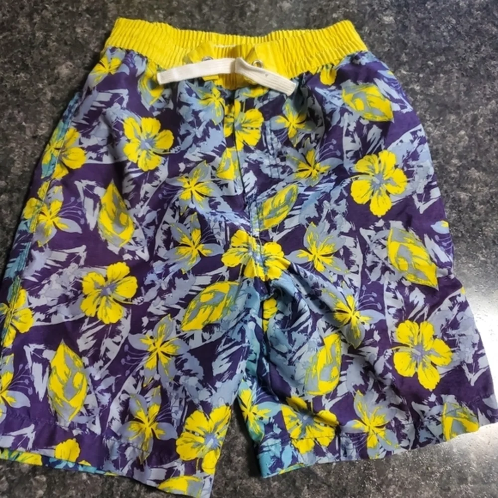 Swim Trunks Blue Yellow Size 6 Boys Hawaiian‎ Print Cabana Beach A233